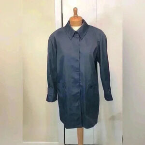 Vintage Navy Blue Brem Rainwear Button Up Jacket with pockets Size 12 Petite